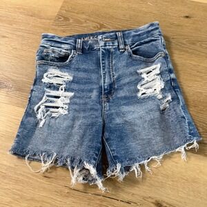 American Eagle Curvy Hi-Rise Shortie Distressed Denim Jean Shorts Blue Size 00